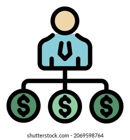 Manager Money Scheme Icon. Outline Manager Money Scheme Vector Icon Color Flat Isolated