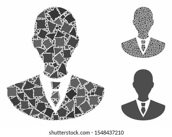 Manager mosaic of abrupt items in variable sizes and color tones, based on manager icon. Vector abrupt items are united into collage. Manager icons collage with dotted pattern.