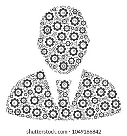 Manager mosaic of cog wheels. Vector tooth gear pictograms are composed into manager collage.