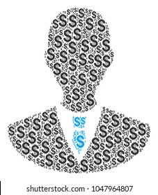 Manager mosaic of dollars. Vector dollar symbols are united into manager collage.