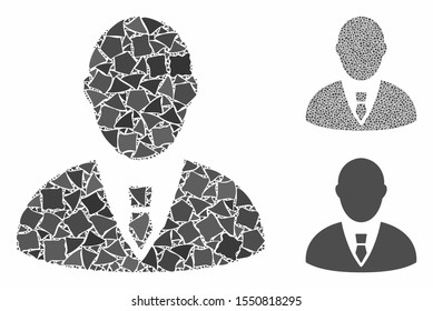 Manager mosaic of inequal elements in variable sizes and color tones, based on manager icon. Vector uneven elements are united into mosaic. Manager icons collage with dotted pattern.