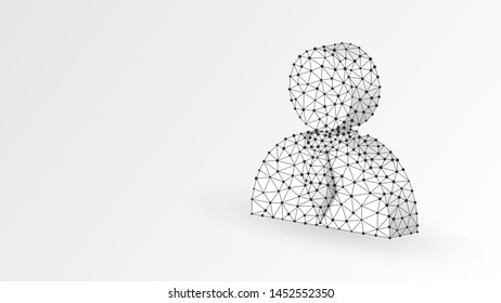 Manager, office worker profile silhouette. User portrait, employee sign, business pass concept. Abstract, digital, wireframe, low poly mesh, vector white origami 3d illustration. Triangle line dot