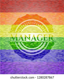 Manager on mosaic background with the colors of the LGBT flag