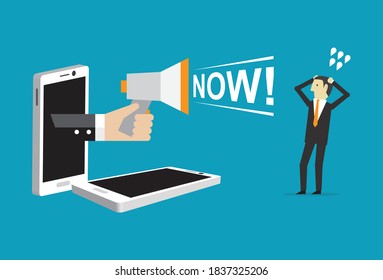 Manager operation from mobile phone, Vector illustration in flat style
