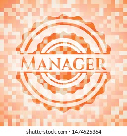 Manager orange mosaic emblem. Vector Illustration. Detailed.