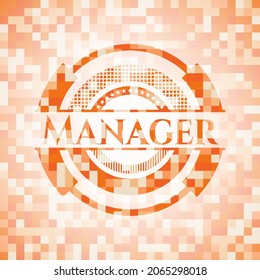 Manager orange mosaic emblem. Vector Illustration. Detailed. 