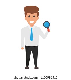 
A manager of an organization holding magnifier representing the process of staff monitoring.  
