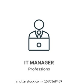 It manager outline vector icon. Thin line black it manager icon, flat vector simple element illustration from editable professions concept isolated on white background