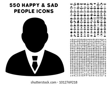 Manager pictograph with 550 bonus pitiful and glad men graphic icons. Vector illustration style is flat black iconic symbols.