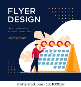 Manager planning event. Man marking date on calendar page flat vector illustration. Scheduling, time management concept for banner, website design or landing web page