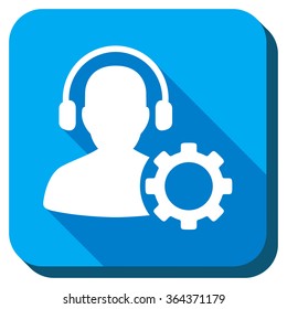 Manager Preferences vector icon. Style is rounded square light blue button with long shadows. Symbol color is white.