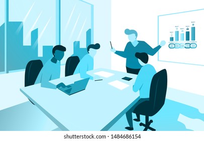 Manager Presenting Business Marketing Plan with Team at Office Meeting Illustration