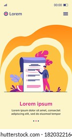 Manager prioritizing tasks in to do list. Man taking notes, planning his work, underlining important points. Vector illustration for agenda, checklist, management, efficiency concept