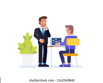 Manager of Project and IT-specialist working together. Vector flat illustration