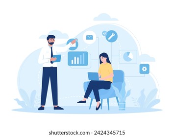 The manager provides work direction trending concept flat illustration