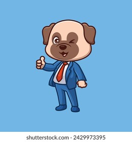 Manager Pub Dog Cute Cartoon Illustration