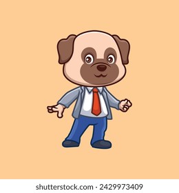 Manager Pub Dog Cute Cartoon Illustration
