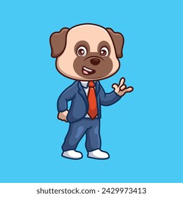 Manager Pub Dog Cute Cartoon Illustration