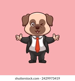 Manager Pub Dog Cute Cartoon Illustration