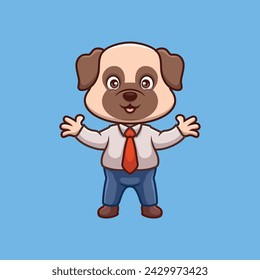 Manager Pub Dog Cute Cartoon Illustration