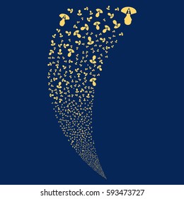 Manager random fireworks stream. Vector illustration style is flat yellow iconic symbols on a blue background. Object fountain done from scattered pictograms.