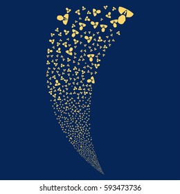 Manager random fireworks stream. Vector illustration style is flat yellow iconic symbols on a blue background. Object fountain combined from scattered design elements.