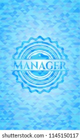 Manager realistic light blue emblem. Mosaic background