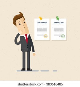 Manager received  two job offers and chooses. Illustration, vector EPS 10