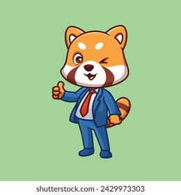 Manager Red Panda Cute Cartoon Illustration