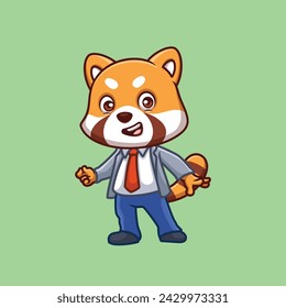 Manager Red Panda Cute Cartoon Illustration