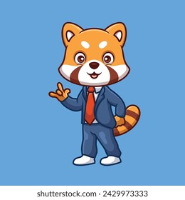 Manager Red Panda Cute Cartoon Illustration