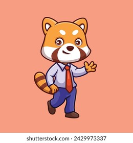 Manager Red Panda Cute Cartoon Illustration