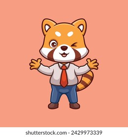 Manager Red Panda Cute Cartoon Illustration