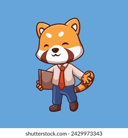 Manager Red Panda Cute Cartoon Illustration