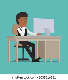 The manager reflects on the difficult task of sitting at the computer. Vector illustration. Suitable for animation (individual elements)