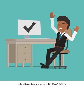 The manager rejoices at the completion of the task. Vector illustration. Suitable for animation (individual elements)