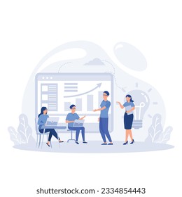 manager at remote work, searching for new ideas solutions, working together in the company, brainstorming, flat vector modern illustration