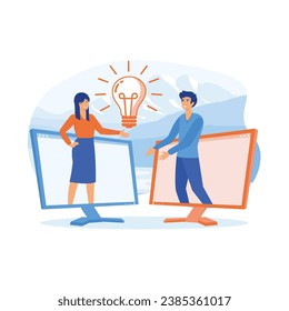 manager at remote work, searching for new ideas solutions, working together in the company, brainstorming. flat vector modern illustration 