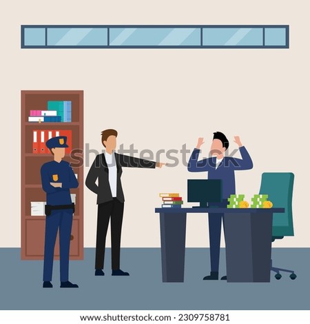 Manager report money laundry or corruption to police 2d vector illustration concept for banner, website, illustration, landing page, flyer, etc.