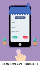 Manager review new project through smartphone while work from home