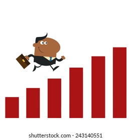 Manager Running Over Growth Bar Graph.Flat Style Vector Illustration Isolated On White