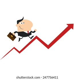 Manager Running Up A Success Arrow.Flat Style Vector Illustration Isolated On White