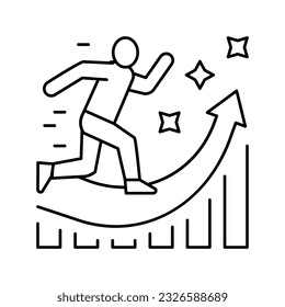 manager running and working for increase profit line icon vector. manager running and working for increase profit sign. isolated contour symbol black illustration