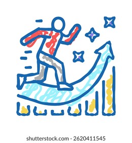 Gerente corriendo y trabajando para aumentar las ganancias Vector de boceto de icono de doodle. Gerente corriendo y trabajando para aumentar la señal de ganancias. Ilustración de símbolo aislado