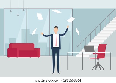 Manager scattering documents. Stressful job. Vector illustration.