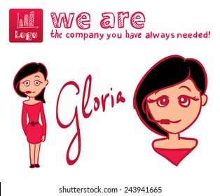 Manager or secretary, support girl vector character, red
