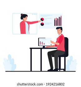 Manager see the presentation via video call metaphor of remote meeting.