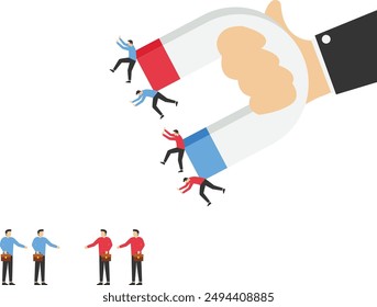 Manager selects the required staff using magnet, Vector illustration in flat style

