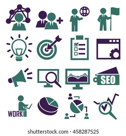 manager, seo, development icon set