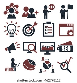 manager, seo, development icon set